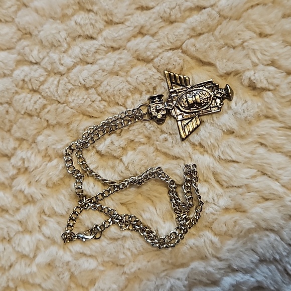 #0123 WOW world of warcraft? Necklace silver toned gunmetal toned - Picture 1 of 3